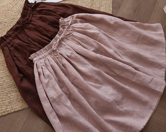 High Waist Linen Skirt with Pockets: Custom Color, Handmade Midi Skirt