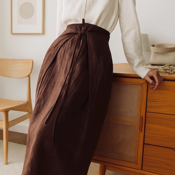 Jupe portefeuille en lin faite main : couleur et taille personnalisées jupe midi taille haute