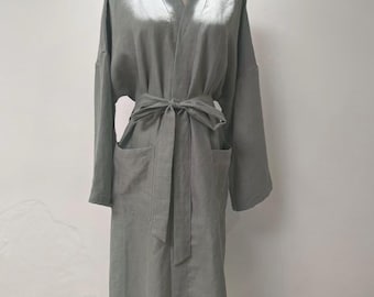 100% Hemp Unisex Kimono Robe, Minimalist Spa Travel Beach Cover-up, Bathrobe Unisex