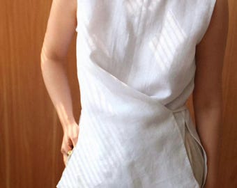 Hemp Wrap Tank Top, Elegant Sleeveless Blouse, Custom Color Top, Coastal Outfit