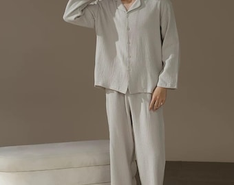 Men's Organic Muslin Cotton Pajama Set, Soft Gauze Loungewear