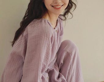 Cotton Muslin Pajama Set: Relaxed Double Gauze Loungewear