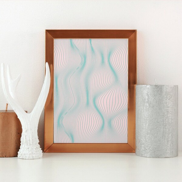 Abstract Vertical Teal Waves Wall Art Printable