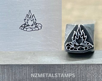 Campfire Metal Stamp, Camping Steel Stamp, Fire Design Stamp