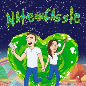 Portrait de famille R et M personnalisé, portrait de dessin animé à partir d'une photo, portrait Rick et Morty, cadeau petit ami, cadeau personnalisé pour la Saint-Valentin pour couple