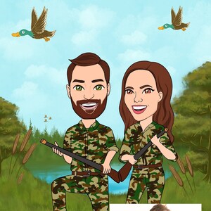 Customized Cartoon Hunter, Custom Caricature From Photo, Hunting Cartoon Portrait, Hunting Custom Portrait, Customized Gift for Hunter