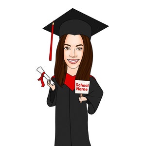Gepersonaliseerde afstuderen portret van foto, student cadeau, afstuderen karikatuur poster cadeau voor haar, digitale karikatuur portret