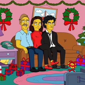 Benutzerdefinierte gelbe Charakter FAMILIE Porträts XMAS, Weihnachtssimpsons Porträt, Familienillustration, Familienporträt Geschenk, Firmenweihnachtskarte