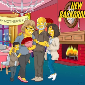 The Simpsons Family Portrait, Custom Cartoon Family Painting, Photo to Drawing, Mother Portrait, Wall Art, Mothers Day Gift, Cadeau voor mama
