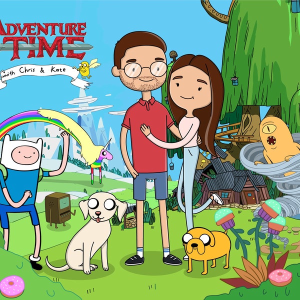 Custom Adventure Time Cartoon Portrait Illustration, Couple Family Portrait, Anniversary gift, Birthday gift ,Valentine gift, Christmas Gift