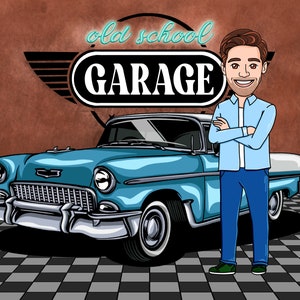 Custom Portrait with a Car, Customized Classic Car Portrait, Custom Gift for Car Lovers, Customized Portrait from Photo, Car Lover Gift