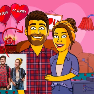 Custom  Simpsons Portrait Valentines Day Gift, Yellow Character Valentines Day Portraits, Gift for Husband, Gift for Boyfriend, Couple Gift