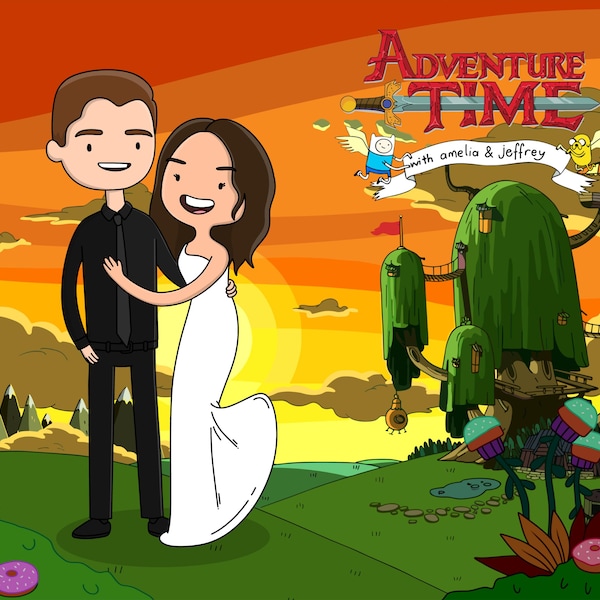 Custom Adventure Time Cartoon Portrait, Personalized Valentine’s Day Gift (Digital File)