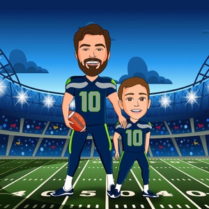 BIG SALE Vatertagsgeschenk, maßgeschneiderte Sport Cartoon Portrait, American Football Liebhaber Karikatur Geschenk, Papa Geschenk, Fußball Zeichnung Geschenk