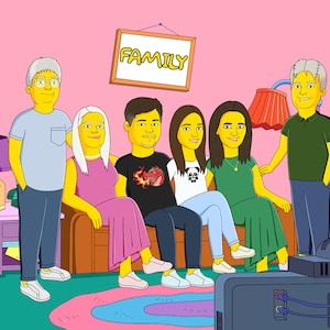 Regalo per la festa del papà GRANDE VENDITA!!!! Illustrazione del ritratto dei Simpson personalizzati, Ritratto della famiglia dei Simpson personalizzato, Ritratto dei cartoni animati da foto