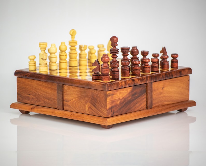 Large Handmade Thuya Wood Chess Board Set and Wooden Pieces,moroccan