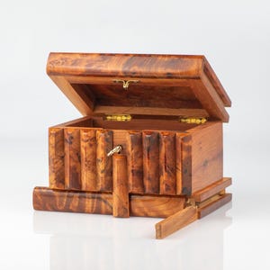 モロッコの手作りThuya Burl木製秘密箱Thuya Burl Wood、ジュエリーオーガナイザー&収納木製ボックス、秘密の記念品小物、彼女へのギフト