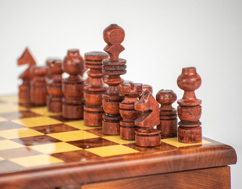 Large Handmade Thuya Wood Chess Board Set and Wooden Pieces,moroccan