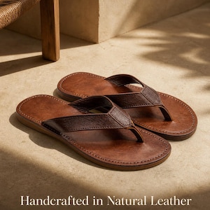 Handgemaakte unisex leren teenslippers voor dames en heren, unisex leren sandalen met bandjes, teenslippers voor de zomervakantie, boho strandkleding