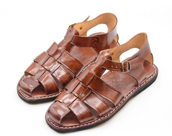 Leather sandals men, summer sandals, Brown slingback sandals, Moroccan handmade sandals, Vegetable tanned calf leather, Gift for him