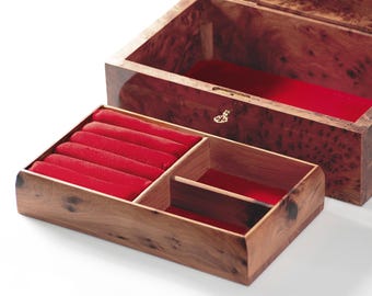 Large personalized wooden jewelry box, Thuya Burl Wood, jewelry organizer & storage box, secret keepsake trinket, engraved box, Christmas gift.
