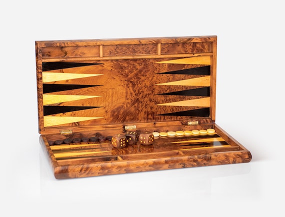 Custom Big Wooden Backgammon set,hand made from natural Thuya wood,Portable Mahogany Backgammon,moroccan,Personalised board game,engraving