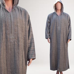Handcrafted Moroccan Wool Djellaba, Cozy Traditional Hooded Outerwear for ramadan for eid Handmade kaftan long dress with hood winter dress