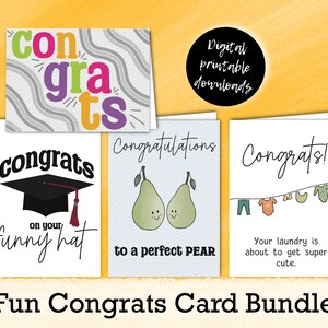 ¡Paquete divertido de tarjetas de felicitaciones! - Cuatro tarjetas de felicitación de 5"x7" - Descargas digitales imprimibles - PDF y JPEG - ¡Plantilla de sobre incluida!
