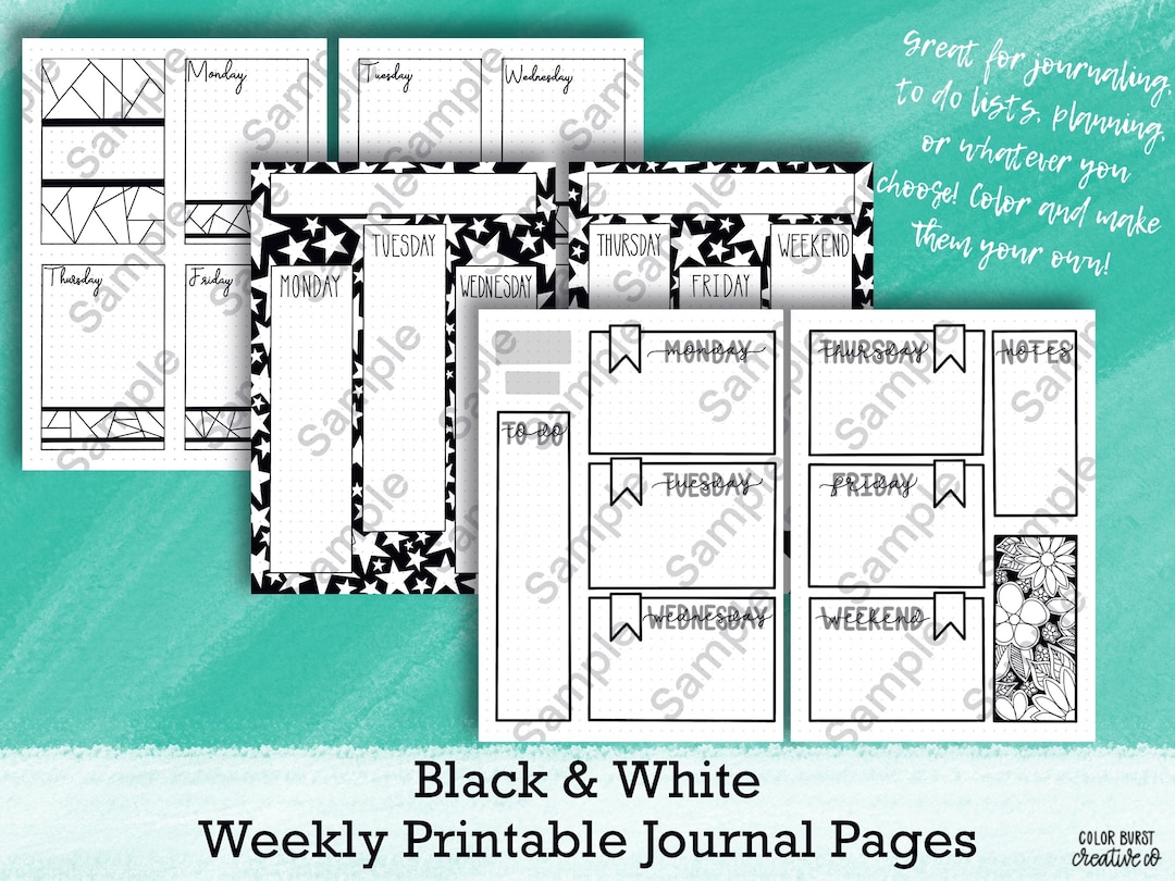 Weekly Printable Journal Pages - A5 Dot Grid Planner - 3 Different ...