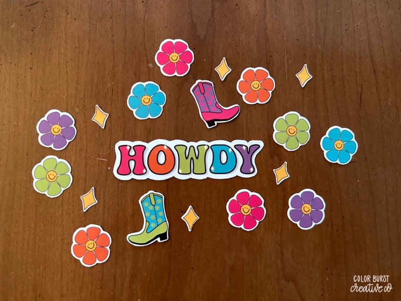 Howdyyyy Sticker Howdy Sticker Bundle: Groovy Western Stickers, Boots, Flowers (20 Pc ...