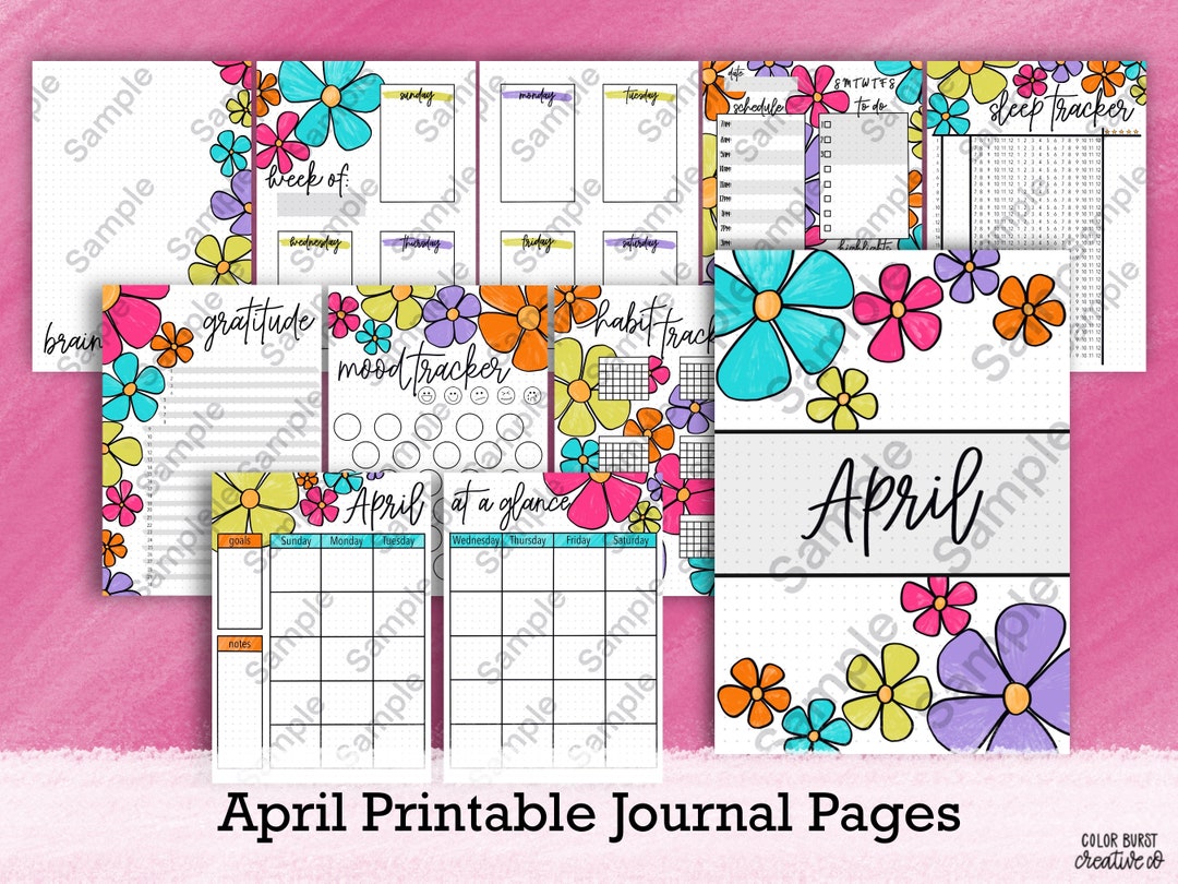 April Groovy Flowers Printable Journal Pages - A5 Dot Grid - PDF ...