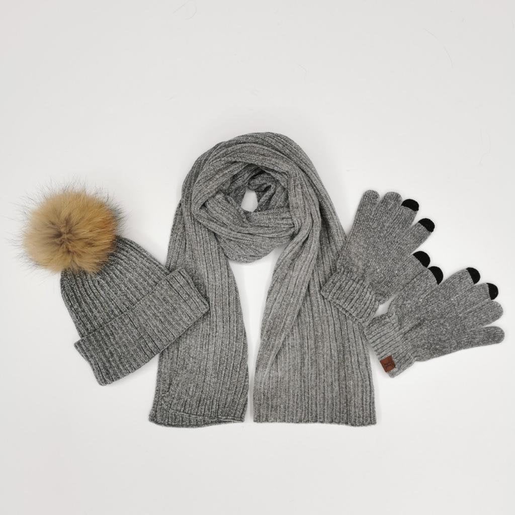 Winter Hat Gloves Scarf Set Chenille Women Warm SnowFashion Gift Chenille 3-Piece Set Warm Winter Beanie Hat, Scarf, Touch  main image 4