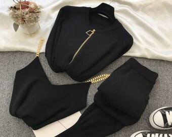 Damen Strickjacken Strickpullover + Hosen Set + Weste Damenmode