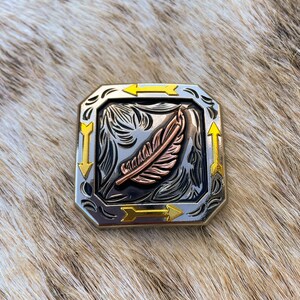 Gold and Antique Silver Concho, Western Square Concho, Leather Making Concho, Replacement Concho, Copper Feather Concho