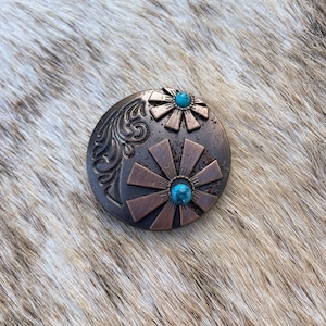 Turquoise Stone Windmill Concho, Tack Concho, Turquoise Stone Concho, Western Concho, Cowboy Concho