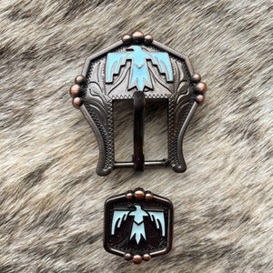 Turquoise Thunderbird Buckle 3/4&quot;, Leather Crafting Hardware, Tack Making Buckle, Thunderbird Hardware