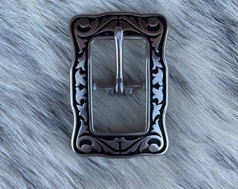 Horse Shoe Brand Stainless Steel w/Black Accents - Western Buckle - Leather Making