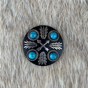 Black and Turquoise Arrow Concho, Western Concho, Replacement Concho, Tack making