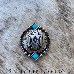 Turquoise Thunderbird Concho, Tack Concho, Leather Hardware, Crafting Hardware, Round Concho