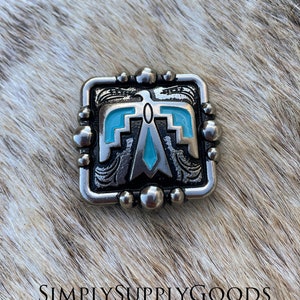 Silver and Blue Thunderbird Concho, Western Concho, Leather Making, Crafting, Cowboy Concho