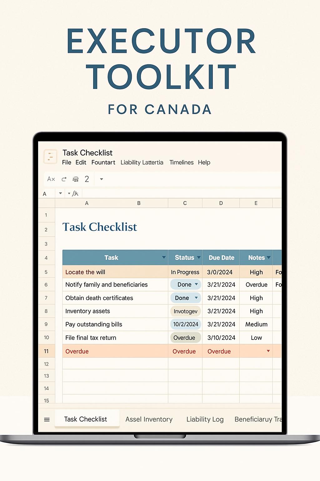 Canadian Estate Administration Spreadsheet | Executor Checklist ...