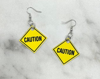 Caution Traffic Sign Earrings
