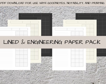 Digital Lined & Engineering Paper Download for Lecture Notes, GoodNotes, Notability, PDF, Printable, iPad