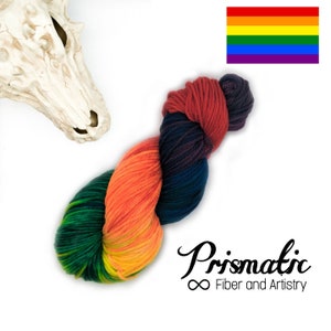 Hand Dyed Yarn, Rainbow Yarn, &quot;Rainbow Pride,” Merino Wool, Merino Blend, Fingering Weight, DK Weight, Worsted Weight, Bulky Weight