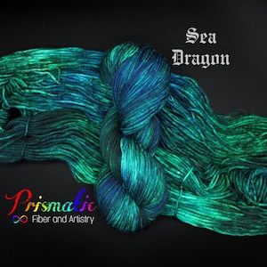 Hand Dyed Yarn, Blue and Green Yarn, &quot;Sea Dragon,” Merino Wool, Merino Blend, Fingering Weight, DK Weight, Worsted Weight, Bulky Weight
