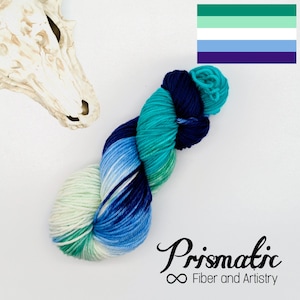 Hand Dyed Yarn, Blue and Aqua Yarn, &quot;Gay Pride,” Merino Wool, Merino Blend, Fingering Weight, DK Weight, Worsted Weight, or Bulky Weight