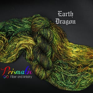 Hand Dyed Yarn, Green and Brown Yarn, "Earth Dragon,” Merino Wool, Merino Blend, Fingering Weight, DK Weight, Worsted Weight, Bulky Weight