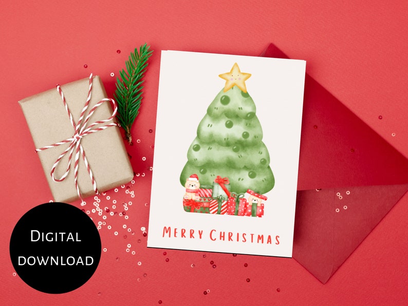 Printable Merry Christmas Card Digital Holiday Card Greeting Etsy