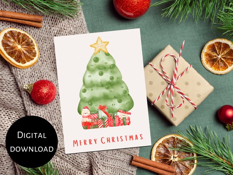 Printable Merry Christmas Card Digital Holiday Card Greeting Etsy