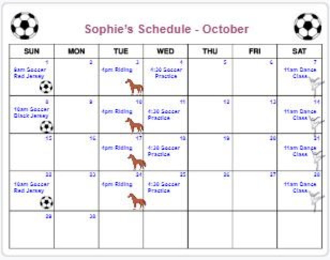 Editable Activity Calendar - Etsy